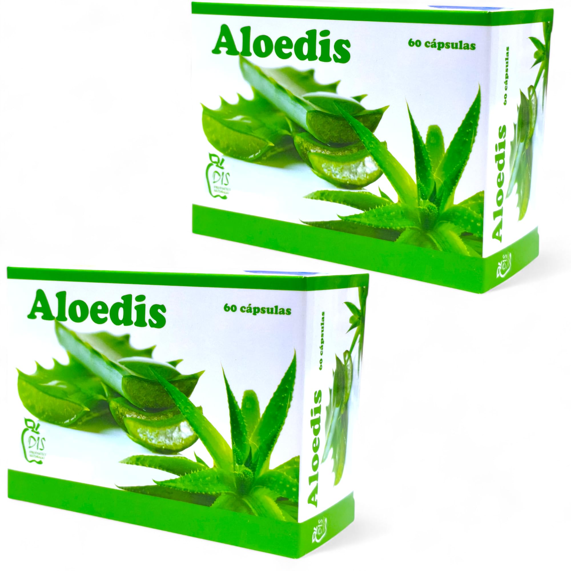 Dis Aloedis - Pack Ahorro 2 x 60 Cápsulas - Suplemento Digestivo, con Zumo de Hojas de Aloe Vera 360mg y Carbón Activo 3.75mg - Para Ayudar a Equilibrar la Flora Bacteriana