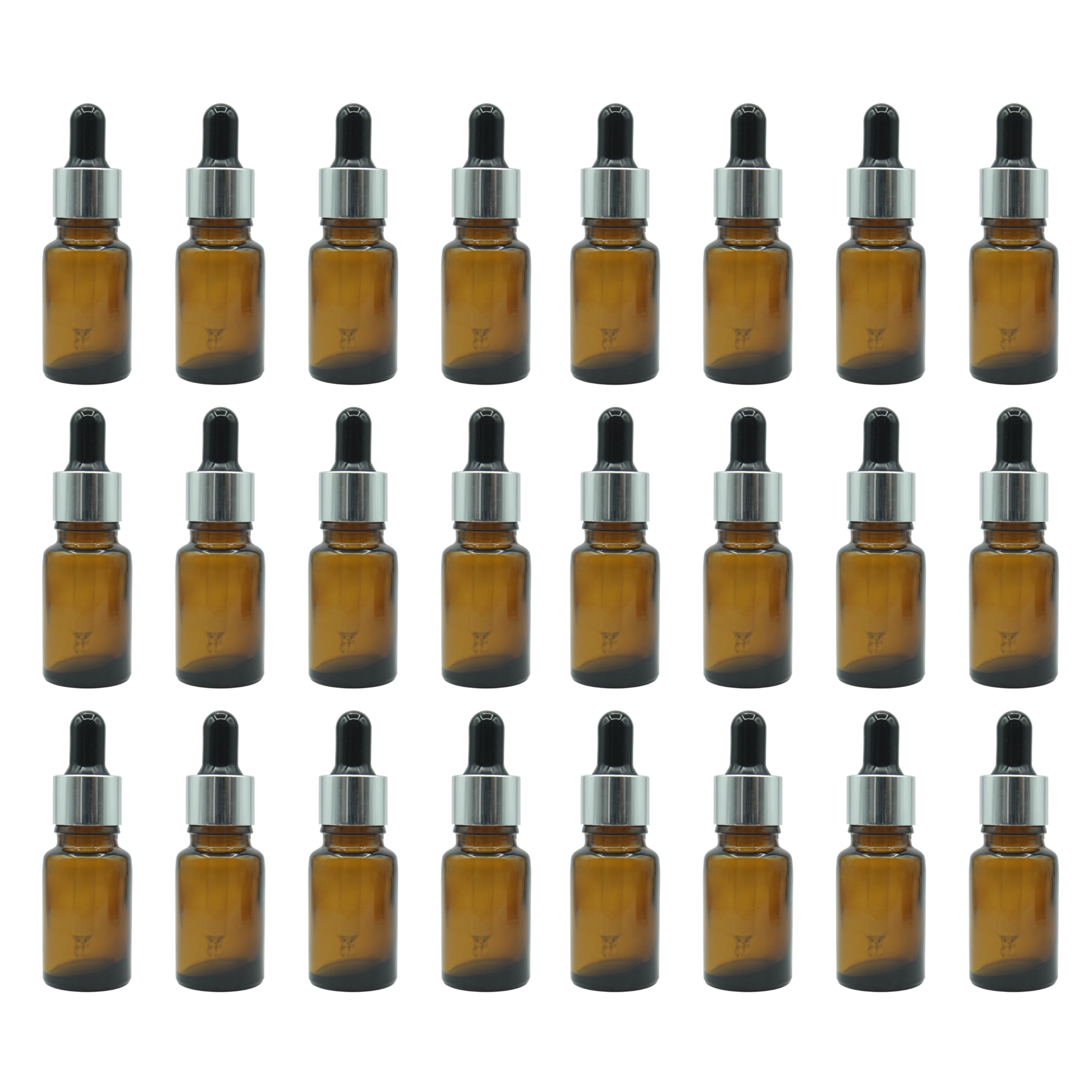 FUTURA MARKET Amber Glass Bottle with Euro Dropper for Essential Oil, Fragrance,DIY Beauty care with Silver ring + Black Silicone Teat, Leak Proof, Reusable, Refillable. 10ML - Pack of 24-picture-51