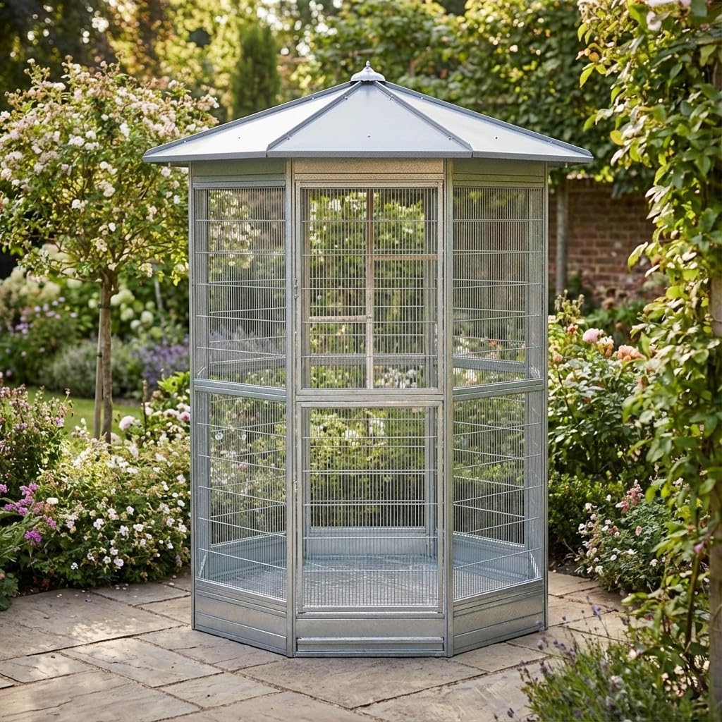 Suinga Pajarera Galvanizada 8 Lados 150x235 cm | Jaula para Pajaros Grande | Aviario Loro Canario Cacatura Guacamayo Aves