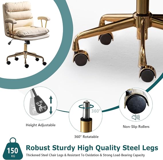 Executive Office Chair Mid Back Computer Chair Desk Chair, PU Leather, Adjustable Height, Swivel Task Chair with Padded Armrests and Rolling Wheels