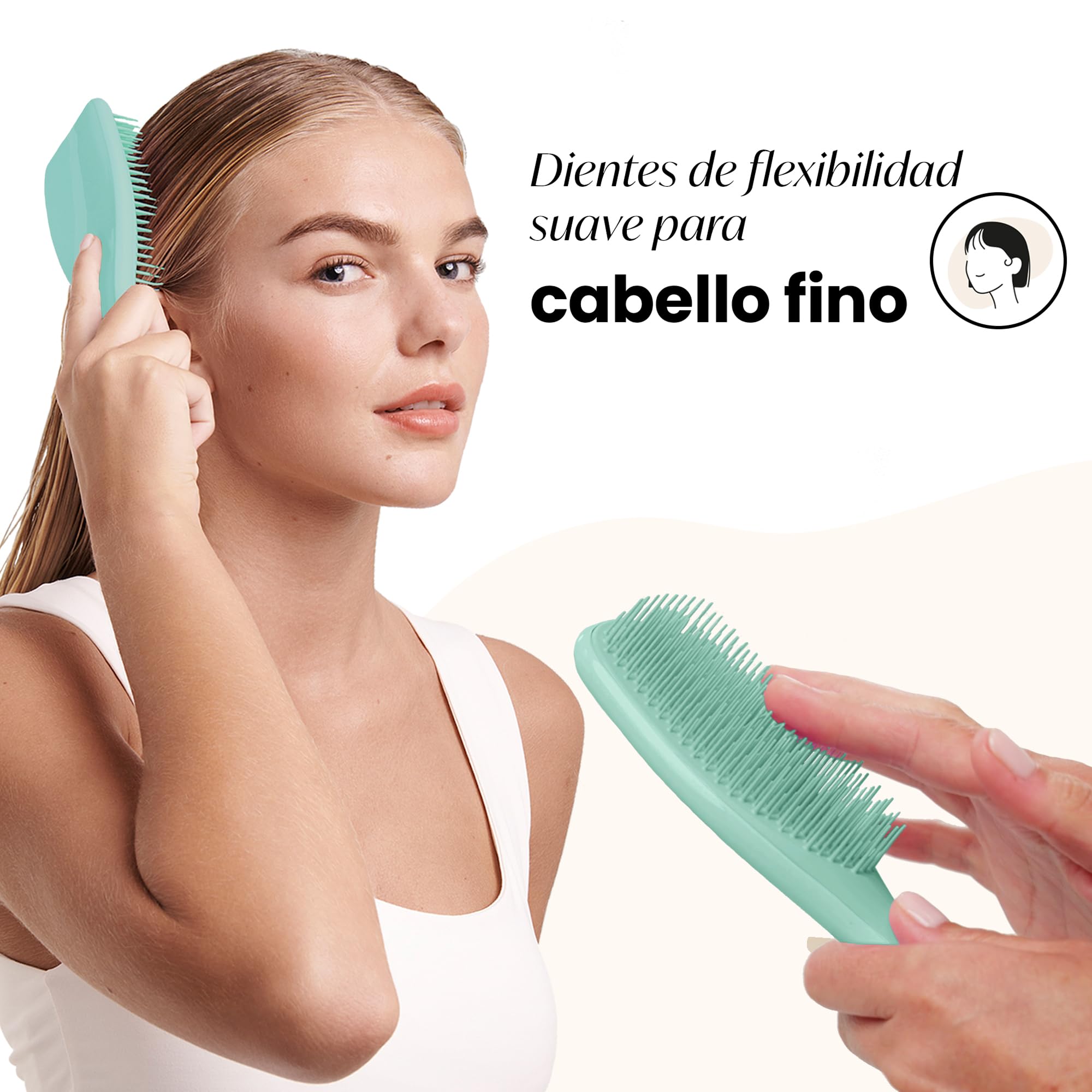 Tangle Teezer Fine and Fragile Ultimate Detangler Hairbrush - Cepillo Desenredante Cabello Teñido, Fino y Frágil - Púas Suaves y Flexibles de Doble Altura - Menos Rotura y Sin Tirones - Verde Azulado