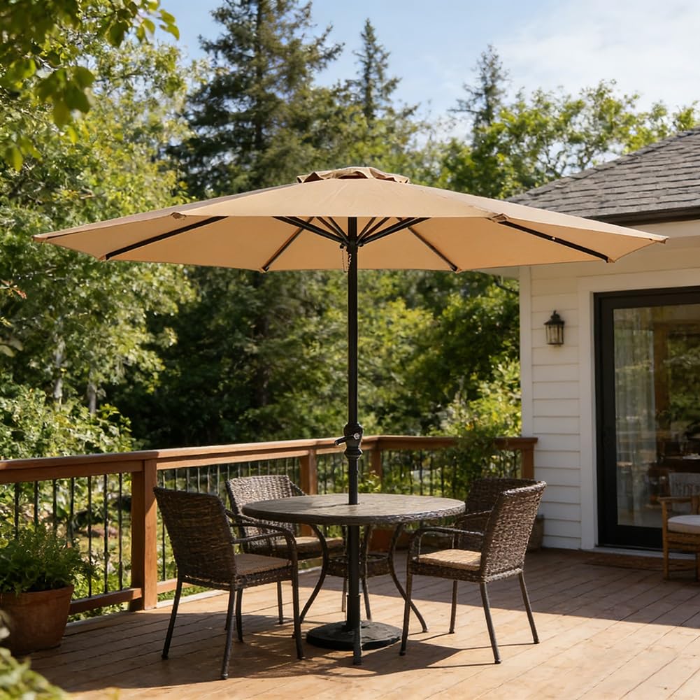 Zewnętrzny parasol ogrodowy 2,7 m, parasol na rynek wentylacyjny ze stalowym drążkiem 3,8 cm, korbą i 8 żebrami na taras, podwórko
