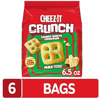 Cheez-It Crunch Cheesy Baked Snacks, Lunch Snacks, Sharp White Cheddar (6 Bags)