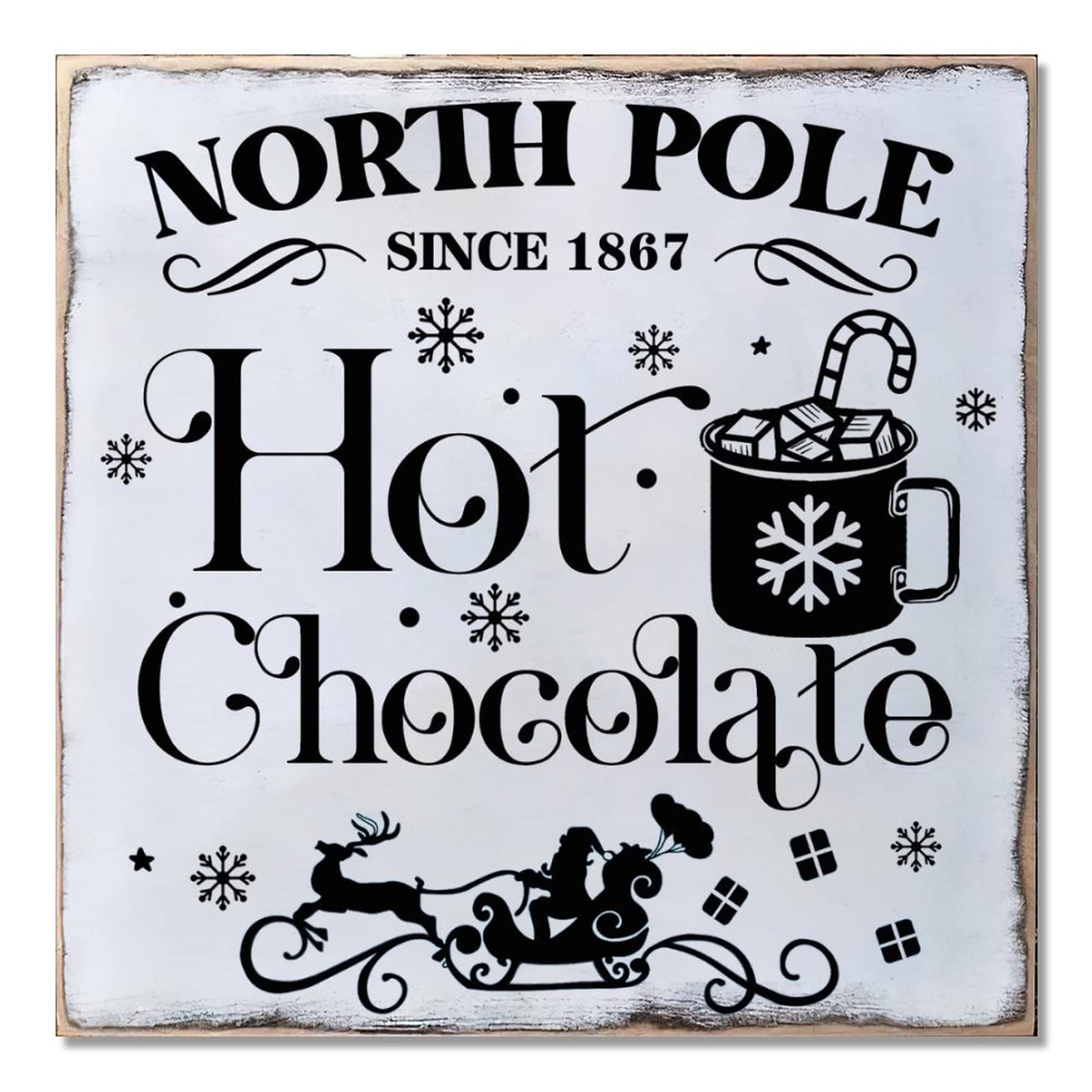 Panneau chocolat chaud de Noël en bois 40cm pour décoration murale