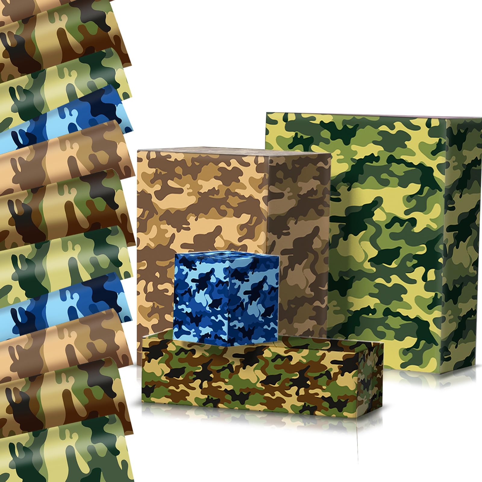 Camouflage Wrapping Paper Sheets 68x50cm,12 Sheets Brown Green Blue Camo Gift Wrapping Paper,Recyclable Camouflage Army Birthday Wrapper for Boys Mens Kids Adults Party Gift Wrap Boxes Decorations โ image 1