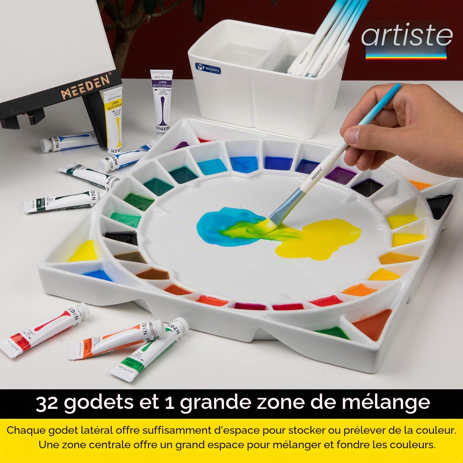 MEEDEN Grande Palette de Peinture Aquarelle en Porcelaine pour Aquarelle, Gouache, Acrylique, Peinture à l'huile, 30,5 cm