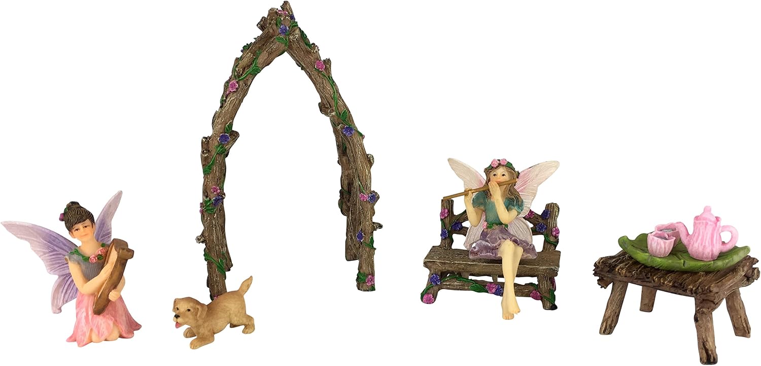 GlitZGlam Musical Sisters Fairy Garden Set: 7 Pieces Miniature Fairy Garden Accessory