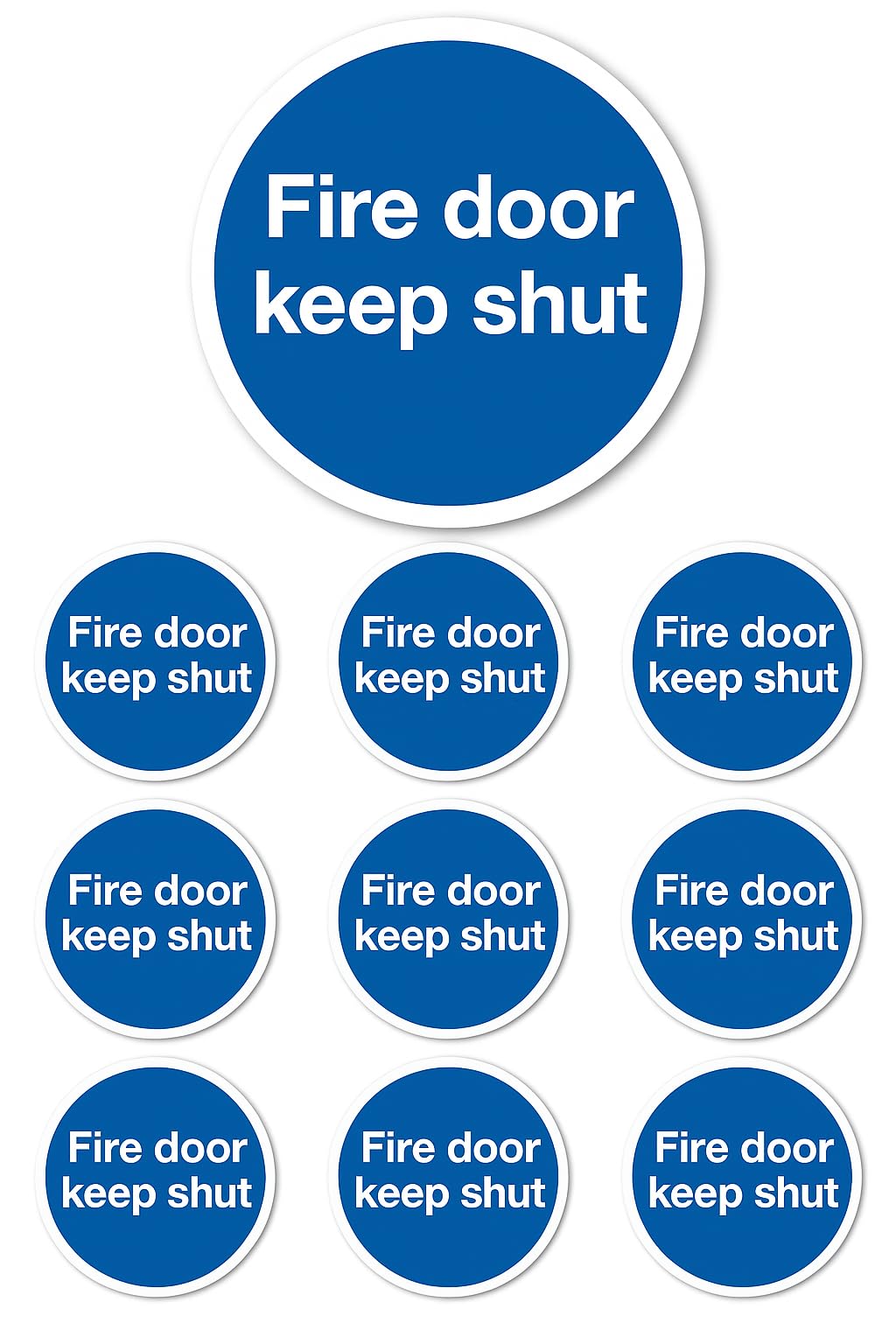 10 x 75mm Fire Door Keep Shut Stickers – Round Self Adhesive Vinyl Fire Door Signs – Indoor Safety Labels Conform to ISO 7010:2020 – for Offices Schools Workplaces Public Buildings – Made in Britain
