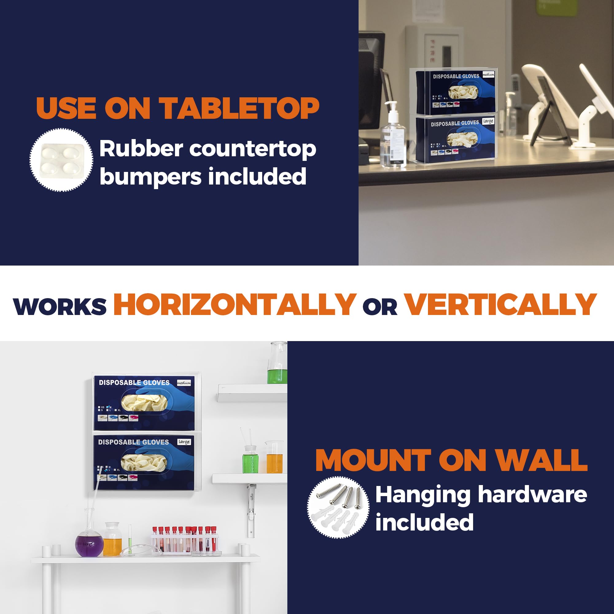 Soporte doble para guantera, dispensador de guantes de montaje en pared, soporte desechable para guantes médicos, soporte multiusos para guantes de cocina, incluye accesorios para colgar