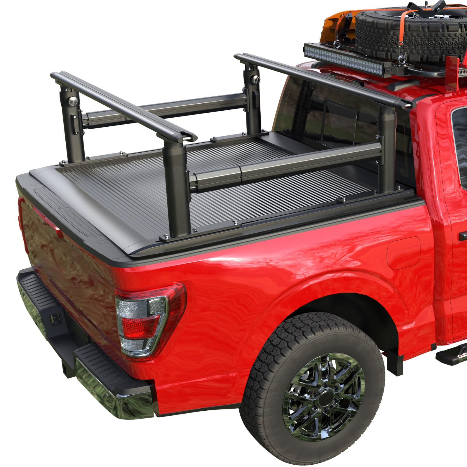 Photo 1 of Ladder Rack for Truck with T-Slot Tonneau Covers, 800 LBS Capacity Truck Bed Rack with Side Bars, 19"-25" Height-Adjustable Aluminum Truck Ladder Racks, Fit for Ford F150/Ram 1500/Silverado/Sierra (factory sealed) 