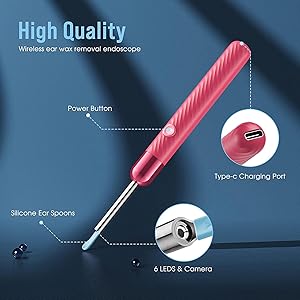 Ear Wax Removal - 1080P Camera Earwax Remover Tool - Ear Canal Cleaner - Ear Cleaning Kit - Ear Camera for iOS & Android (Pink)