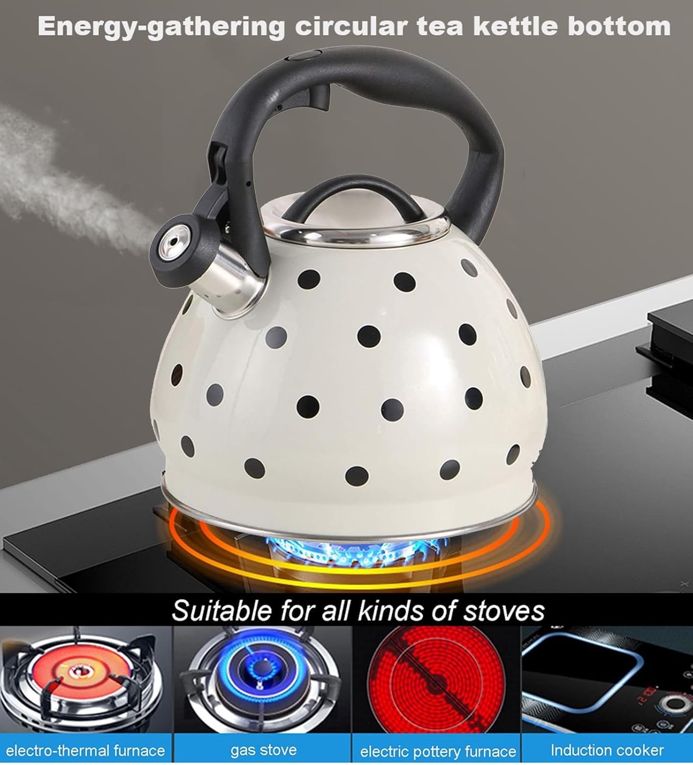 Teapot, Polka Dot Tea Kettle for Stove Top, Outdoor Camping Hot Coffee Tea Pot, Vintage Farmhouse Kitchen Decor