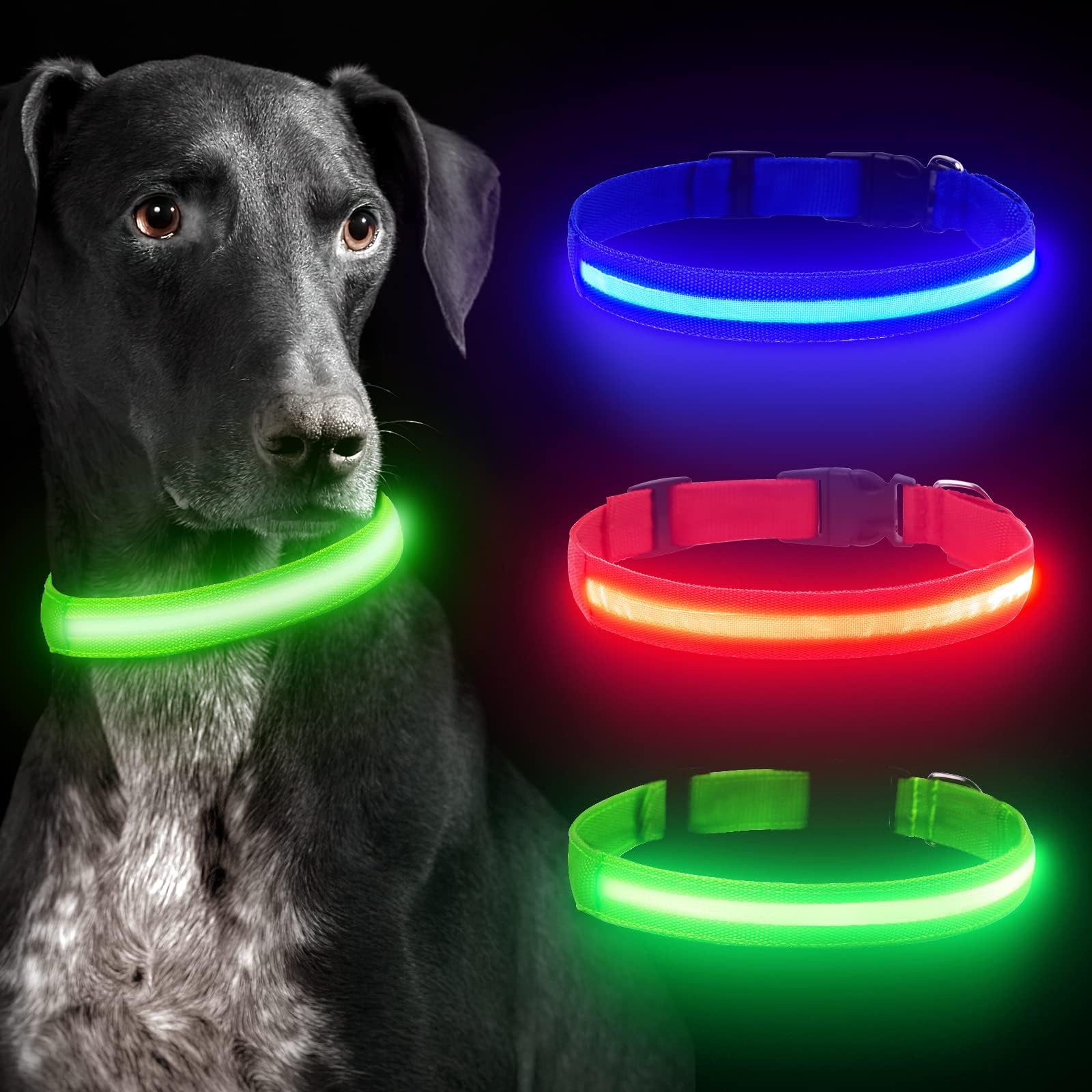 SerDa-Run Light up Dog Collar, Flashing Dog Collars for Dark, Adjustable Led Dog Collar USB Rechargeable Waterproof Glowing(L, Green)…