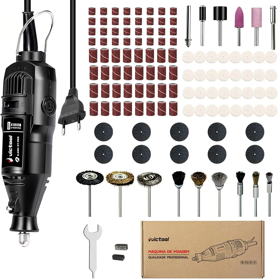 Micro Retifica Victool com 124 Acessórios, Furadeira Elétrica com Velocidade Variável para Artesanato e Projetos DIY 500W 110V