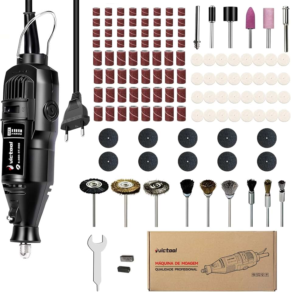 Micro Retifica Victool com 124 Acessórios, Furadeira Elétrica com Velocidade Variável para Artesanato e Projetos DIY 500W 110V