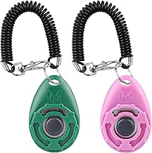 Diyife Dog Clicker with Elastic Wrist Strap, Training Clicker with Large Button, Dog Training and Dog Training for Dogs, Cats, Horses (Pack of 2, Green + Pink)