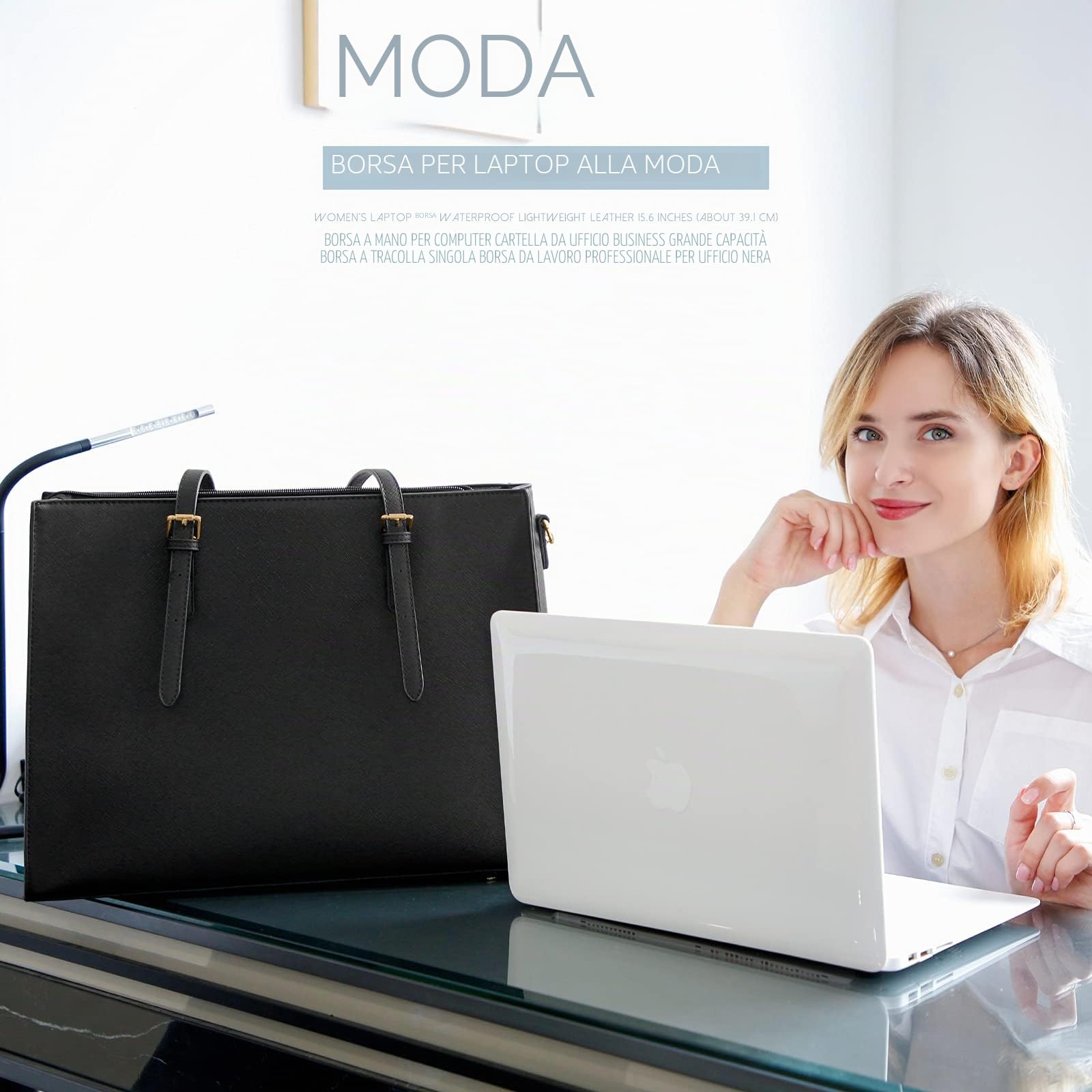 Borsa Donna Borsa a Tracolla per Computer da 15.6 Pollici Grande Impermeabile Borse Laptop Tote in Pelle PU Borsa da Lavoro Business Shopper
