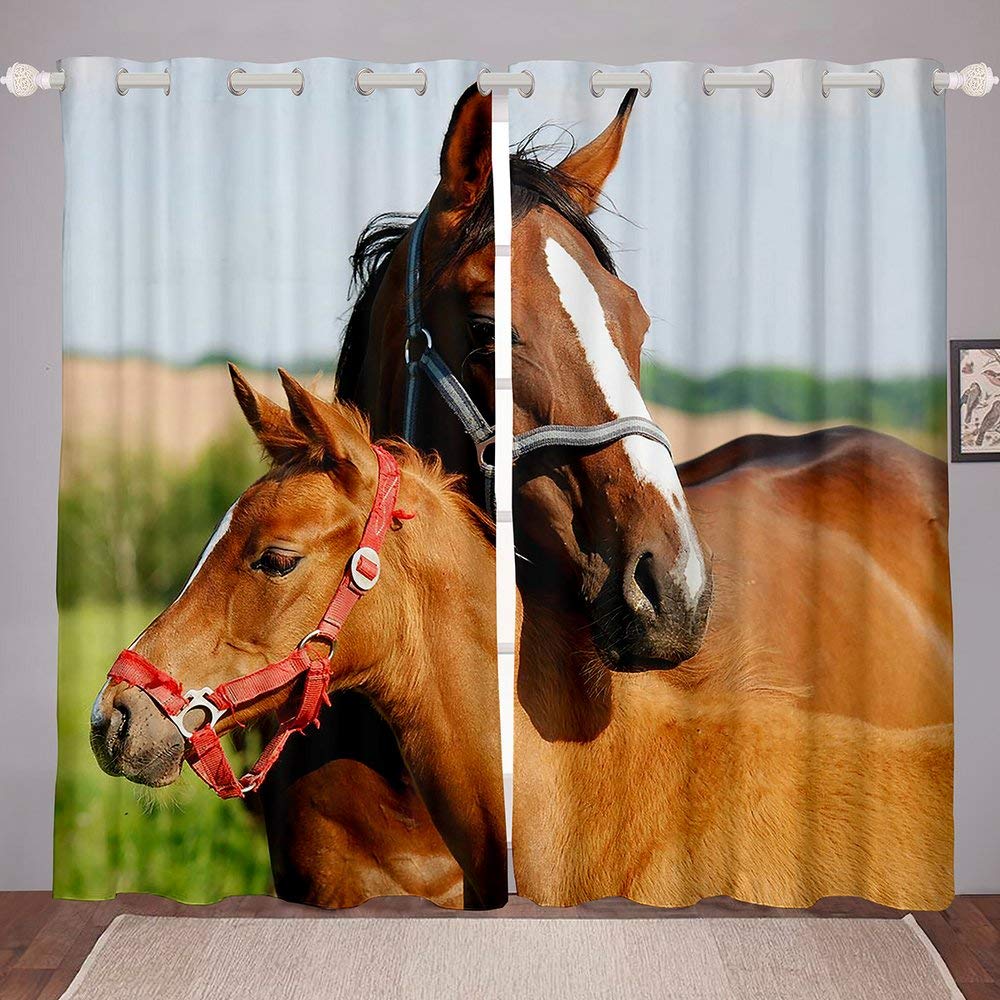 Rideaux paysage de jardin naturel et cheval blanc 3D pour décorer la chambre