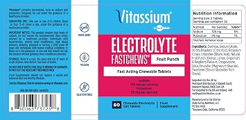 Vitassium FastChews, Chewable Electrolyte Tablets, Fast-Acting Sodium Tablets, Fruit Punch, 60 Count