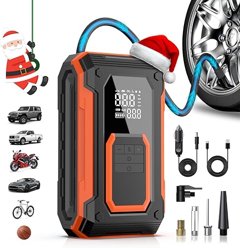Inflador de neumáticos, compresor de aire portátil, bomba de aire inalámbrica de 150 PSI para neumáticos de automóvil, doble potencia, batería y 12
