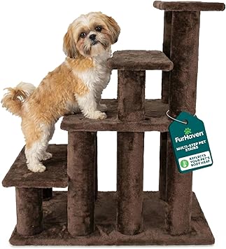 Furhaven Steady Paws Multi-Step Pet Stairs for High Beds & Sofas - Brown, 4-Step