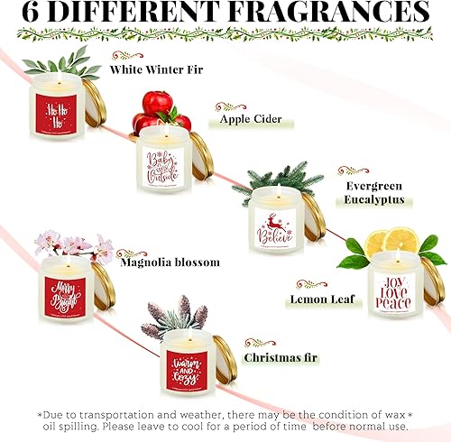 Miniatura 9 de Fumete Juego de 6 velas perfumadas de Navidad, velas navideñas de soja, 3.5 onzas, canela, azúcar, galleta, vela de invierno, regalos para mujeres,