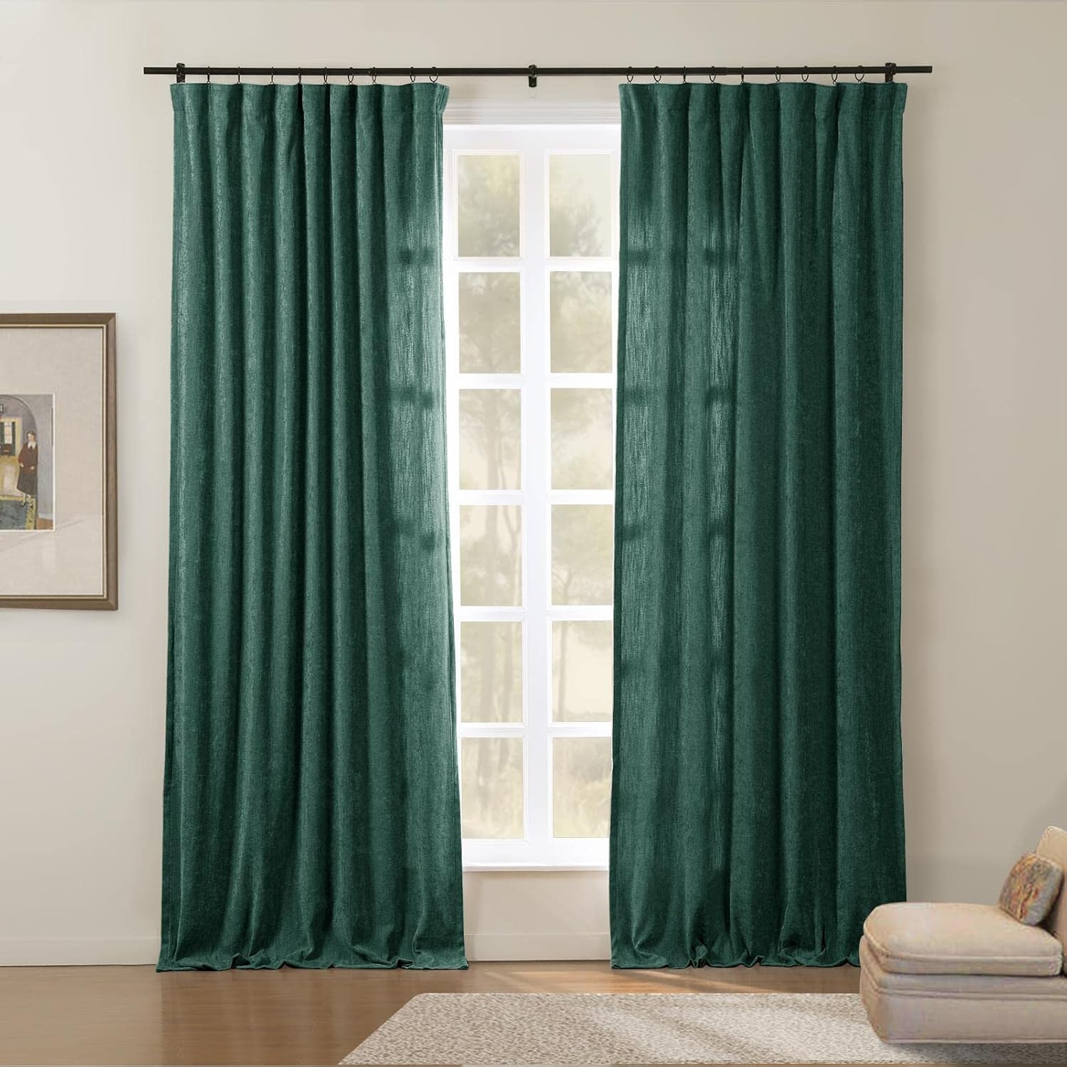 ChadMade Chenille Curtain 108 Inch Long Drape, Privacy Protection for Living Room 4 in 1 Header Rod Pocket Drape, 50Wx108L, Evergreen, 1 Panel