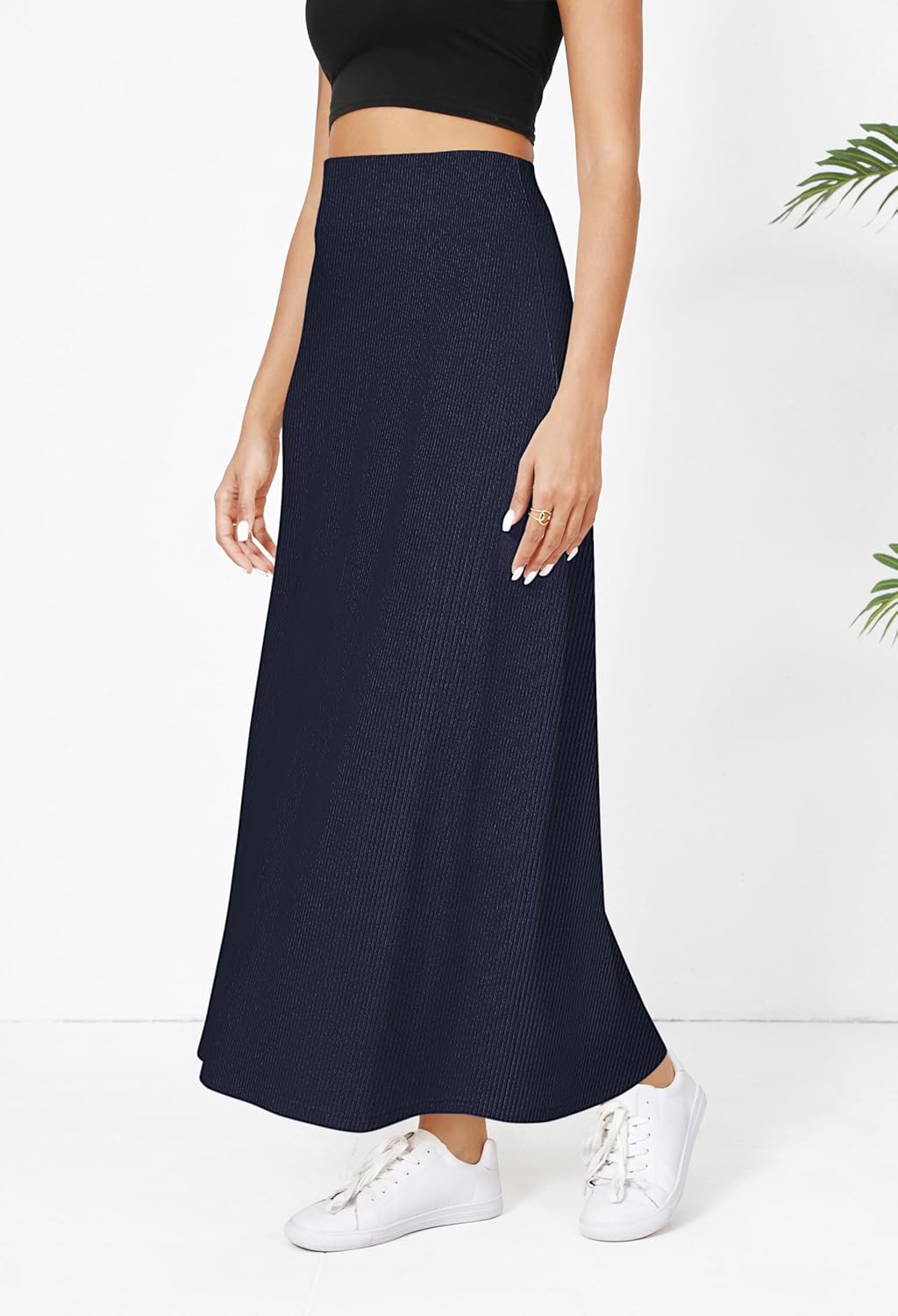 Urban CoCo Elastic Waist A-Line Long Maxi Skirt Below Knee for Women Fall Winter - Image 3