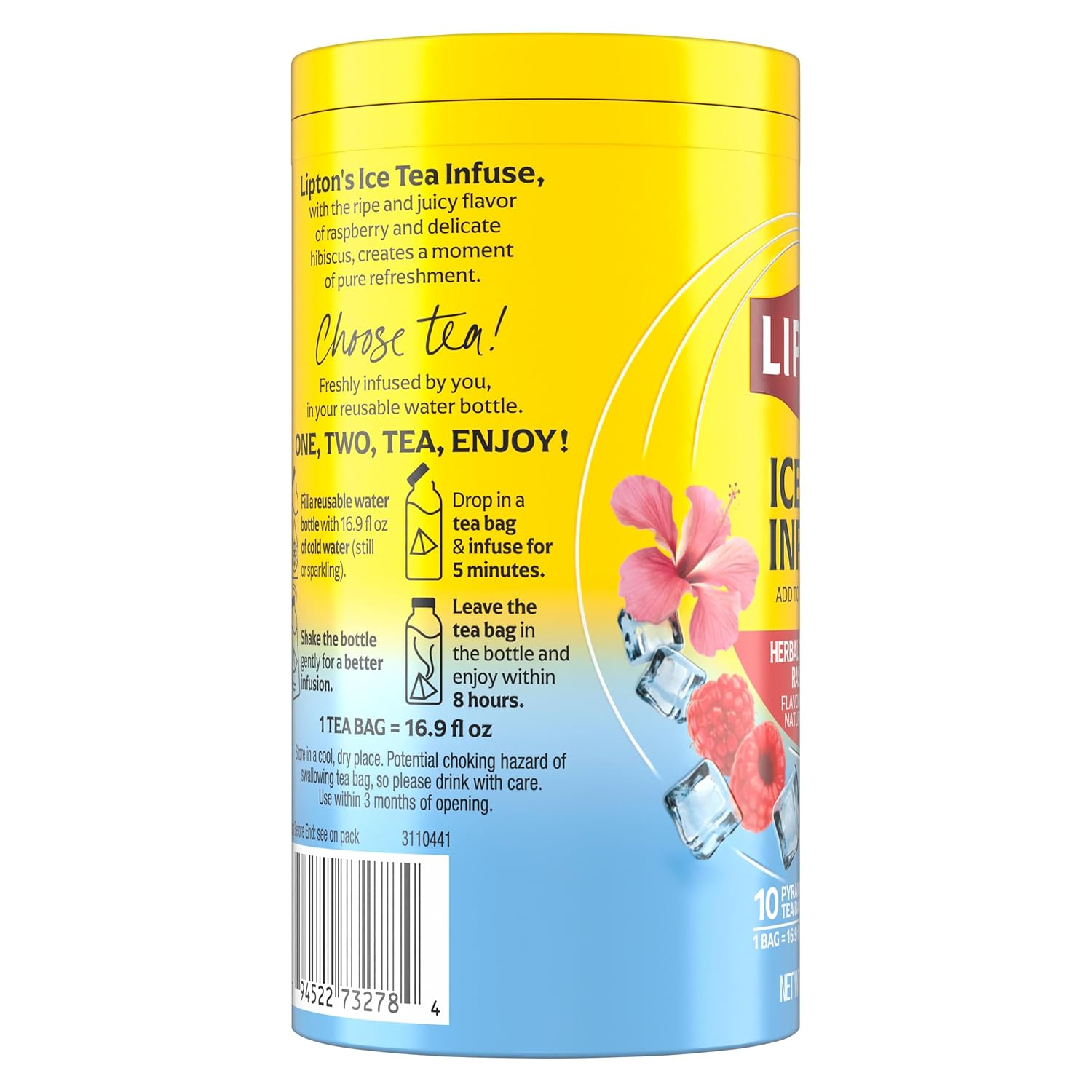 Lipton Ice Tea Infuse Hibiscus Raspberry Citrus Cold Brew Tea Bags for On-The-Go or At Home 10 Tea Bags (Pack of 9)