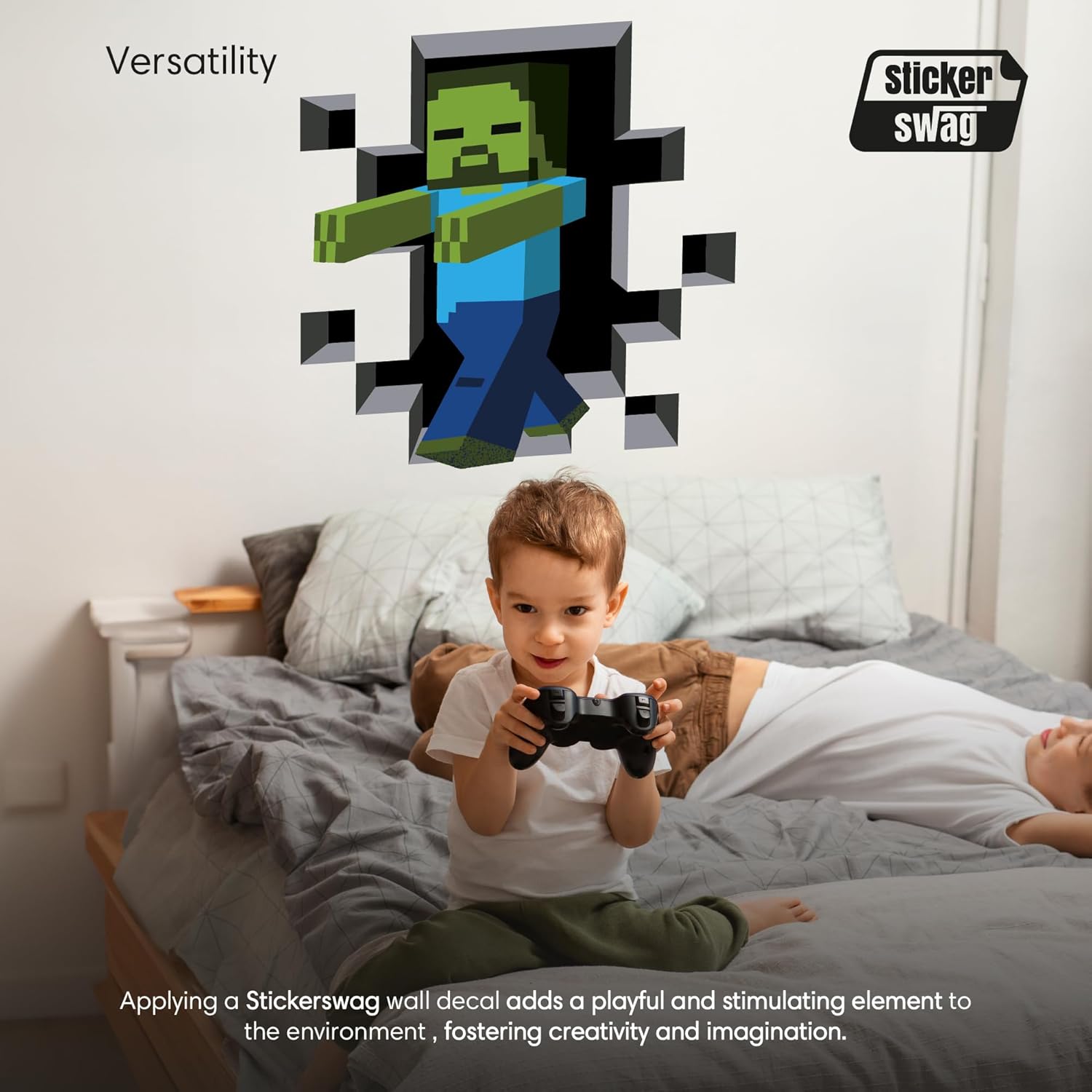 Custom Gaming Wall Decal – Personalized Name Gamer Room Decor, Removable Vinyl Sticker (Blue Block Boy)