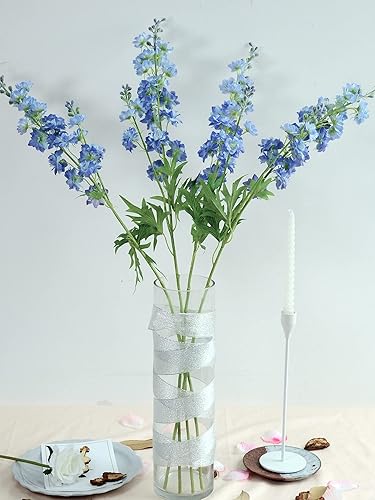 Miniatura 4 de ZYTUYO - Flores artificiales de delphinium azul de tallo largo, 4 piezas de 33.5 pulgadas, imitación de aspecto sintético, flores de seda real