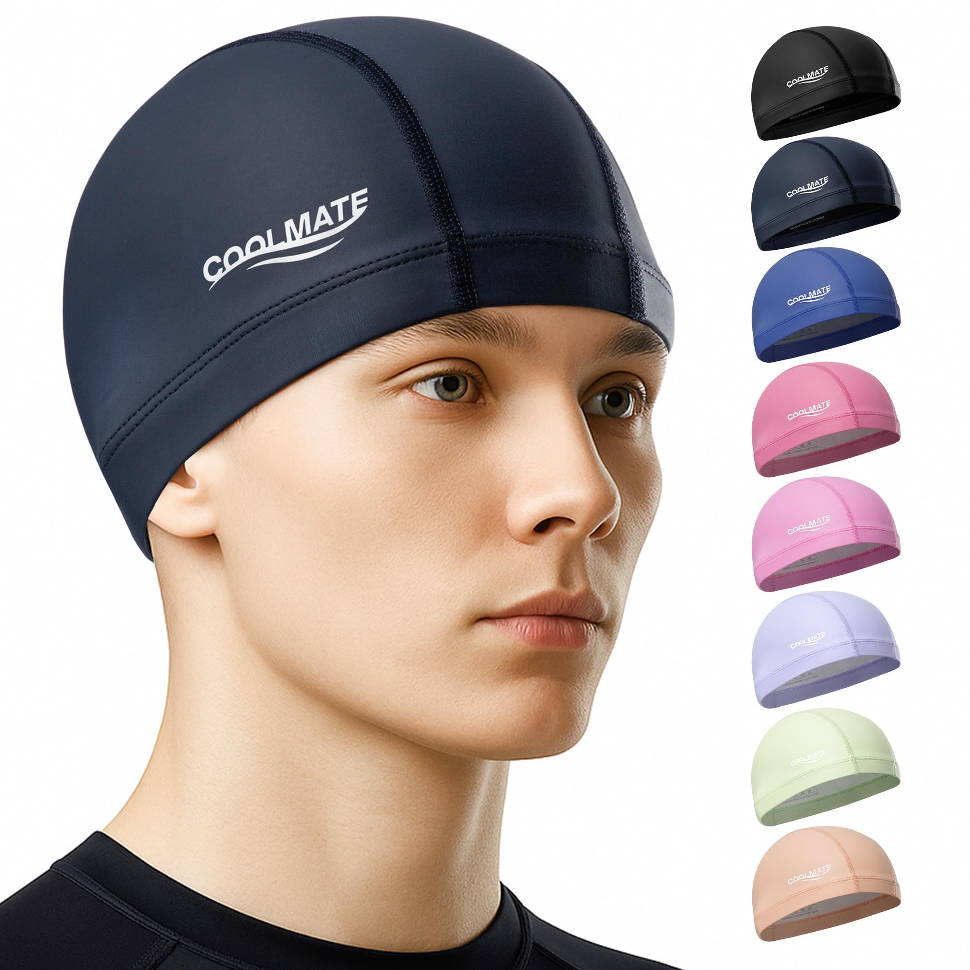 COOLMATE Fabric Swim Cap for Adult Women Men Kid, Silicone Water Resistant Layer, Cloth Swim Cap Gifts for Swimmers, Lightweight for Pool, Lap