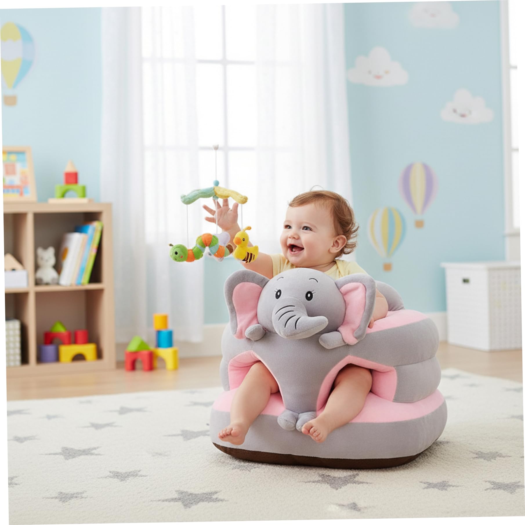 Sedia Sit Up per Bambini, Seggiolino da Terra Sit Me Up Elefante per Bambino, Cuscino di Supporto in Morbido Peluche con Base Antiscivolo, Articoli per Neonati (Grigio), Utilizzo IntéRieure