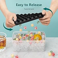 Vista 2 de Paquete de 3 bandejas de hielo para congelador, bandeja para cubitos de hielo con tapa y contenedor, molde redondo para cubitos de hielo, máquina