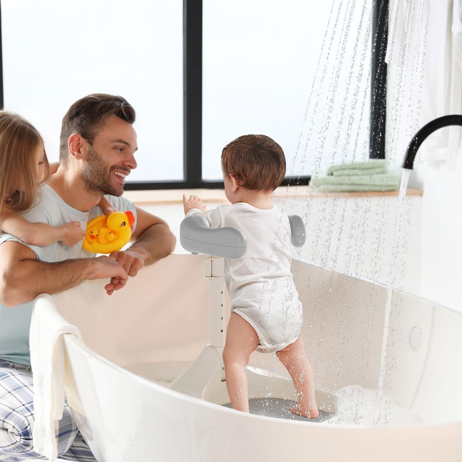 supporto per vasca da bagno neonati per bambini,supporto doccia bambini in piedi portatile regolabile,seggiolino da bagno per bam bini con base antiscivolo per ne onati e bambi ni piccoli,39x33.5x44cm