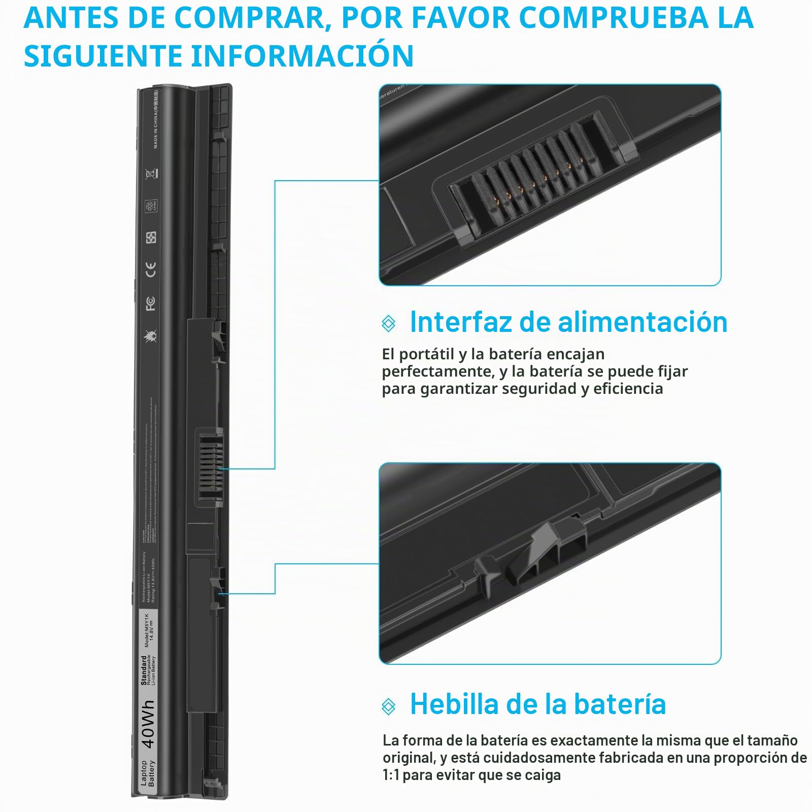 40Wh M5Y1K Batería de portátil para DELL Inspiron 14 15 17 3000 5000 Series 3551 3451 3558 5559 5558 5555 5758 GXVJ3 HD4J0 M5Y1K K185W WKRJ2