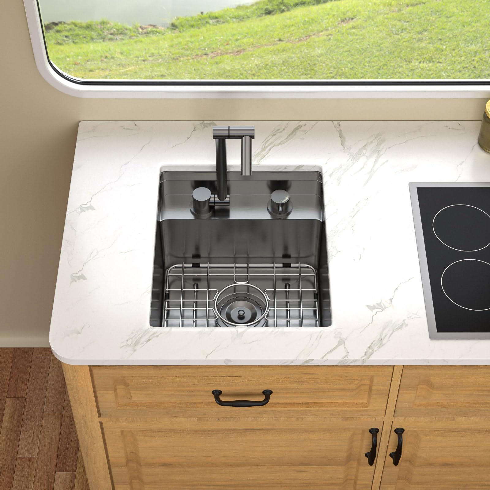 Photo 1 of Tallllor RV Kitchen Sink - 18 x 15 x 9 Inch Undermount Bar Sink Gunmetal Black 16 Gauge Stainless Steel Single Bowl Small Wet Sinks with Dust-proof Cover Plate for Bar, Boat, and RV #TLRV-0010