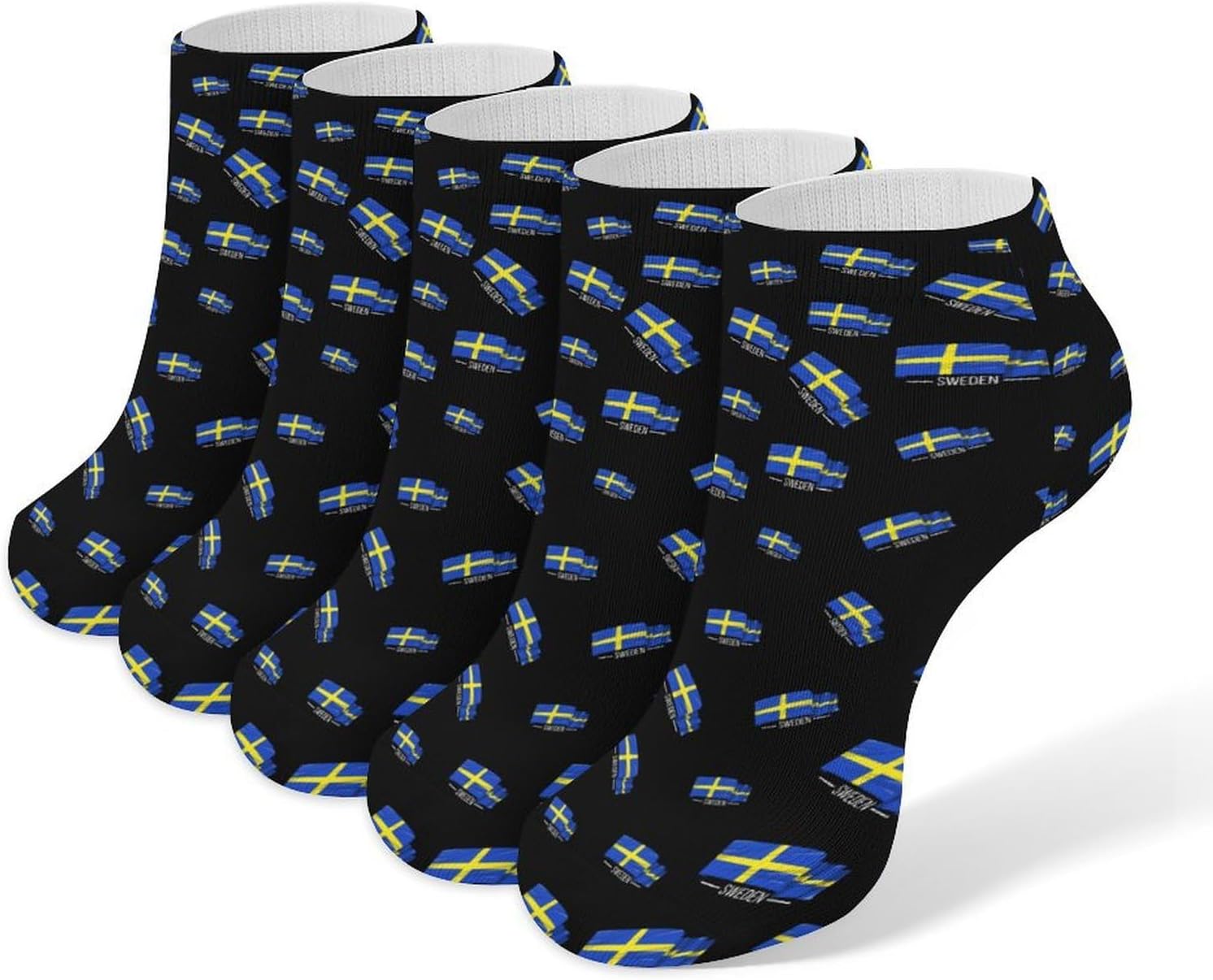 I Love Sweden Swedish Flag 5 Pairs Low Cut Ankle Socks Casual Liner Sock No Show Invisible Socks for Men Women