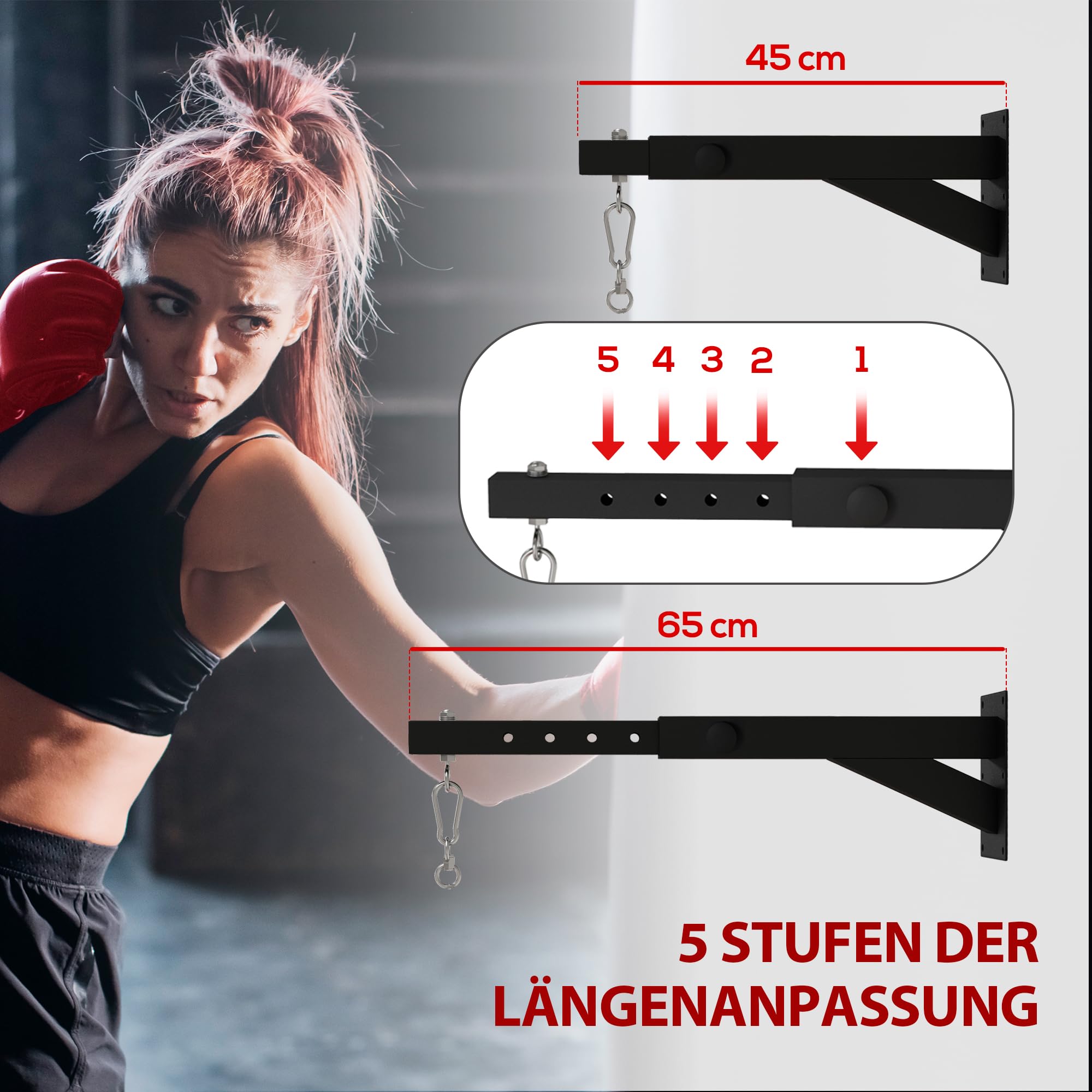 SPORTNOW Boxsack Wandhalterung Boxsack Ständer Einstellbare Boxsack Halterung für Punch Bag, Sandsack, Stahl, Schwarz