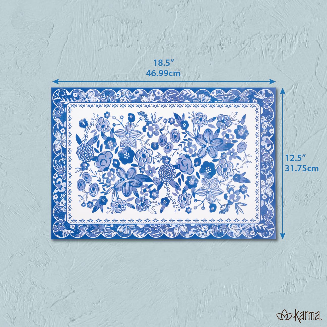 Karma, Paquete de 24 manteles Individuales Desechables para Mesa de Comedor, Boda, Fiesta de Vacaciones, manteles Individuales de Papel de 12.5 Pulgadas de Largo x 18.5 Pulgadas de Ancho, Azul y
