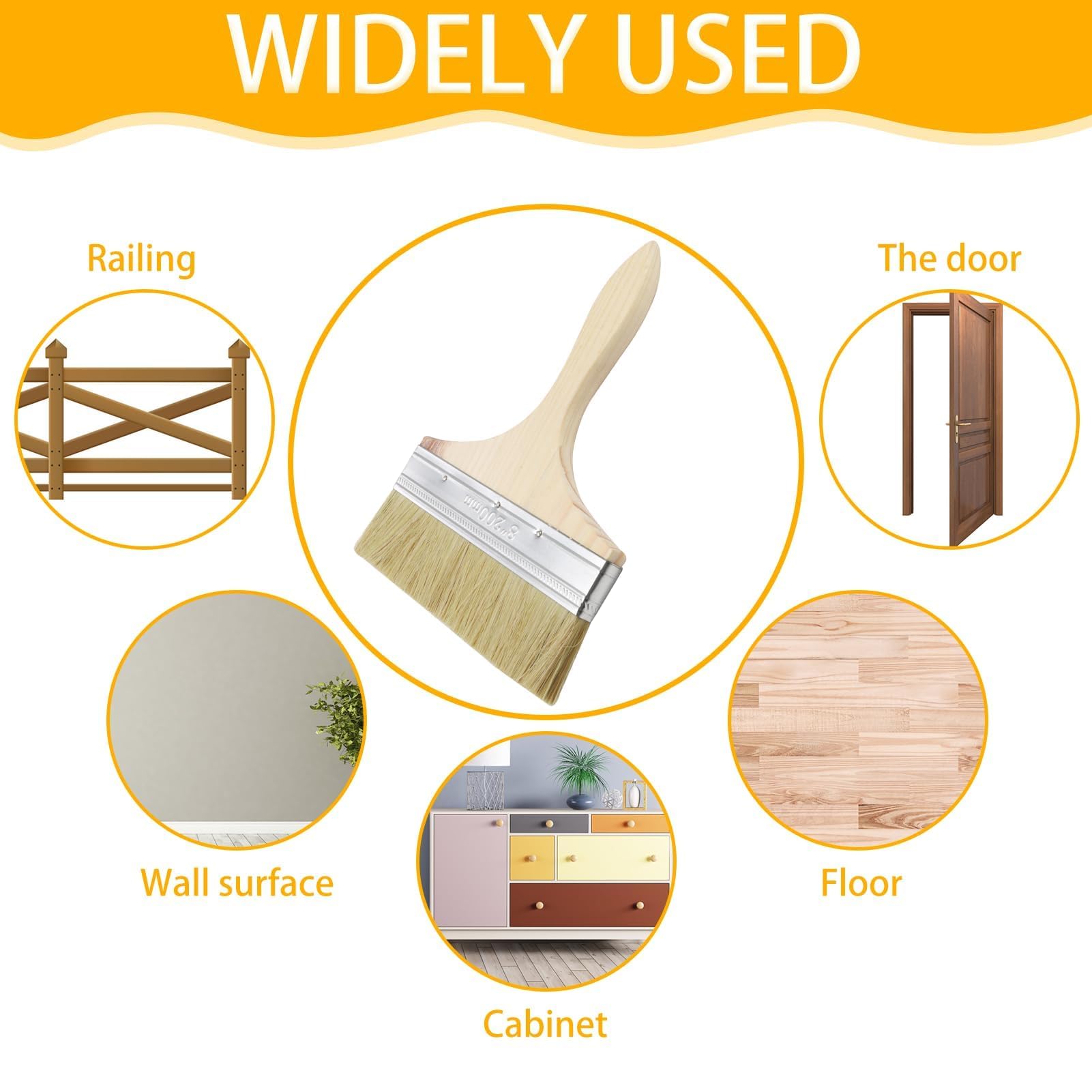 Pennelli Pittura Muri 200 mm Edizione Speciale, per Grandi Superfici, Olio, Vernici, Acrilico, Vernice per Vernice, Legno Esterno, con Manico in Legno, Pennello per Olio, Pennelli Piatti