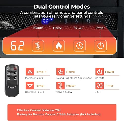 Miniatura 4 de GOFLAME Inserto de chimenea eléctrica de 26 pulgadas, calentador de chimenea empotrado de pared con termostato, 3 colores de llama, 6 brillo de