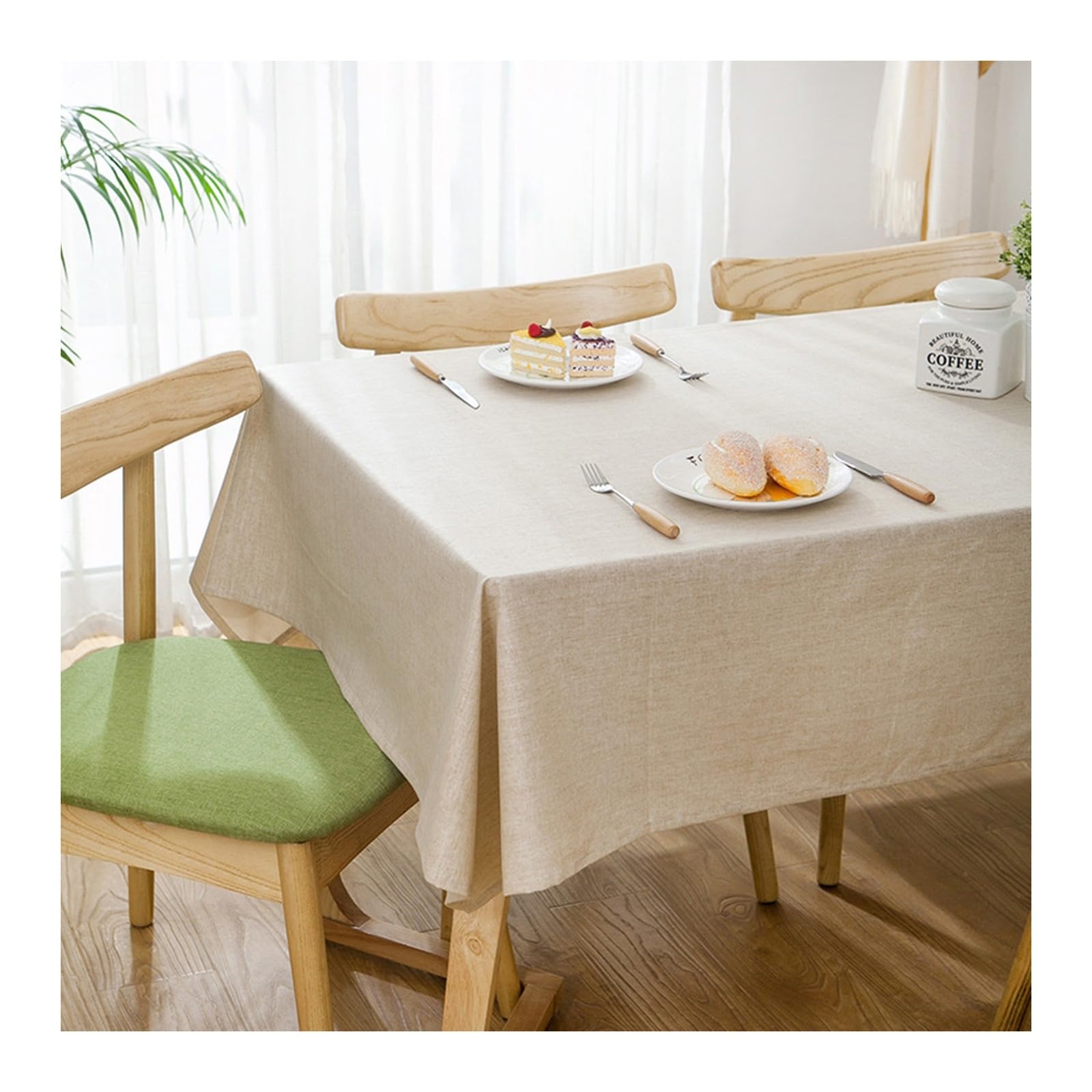 Nappe rectangulaire beige KnSam 130x220 en lin anti-tache pour salon
