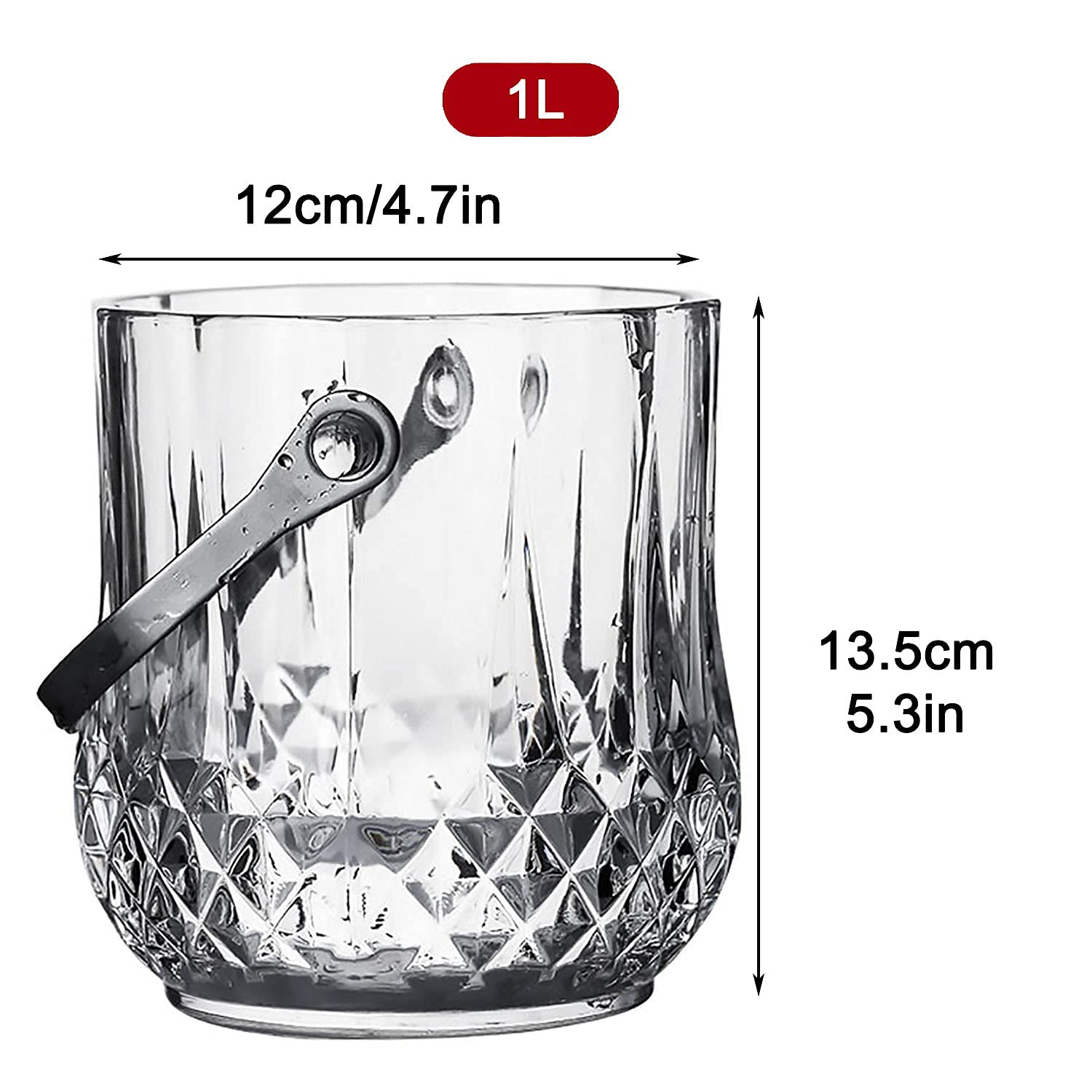Cubo de Hielo con Pinzas, Recipiente de Almacenamiento Transparente, Botellas de Vino, Cerveza o Acampada, Cubo de Hielo Transparente para Bebidas.