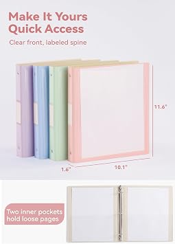 SortRax 6 Pack Pastel Pocket Folders for 3 Ring Binder & 4 Pack 1 Inch Binders 3 Ring