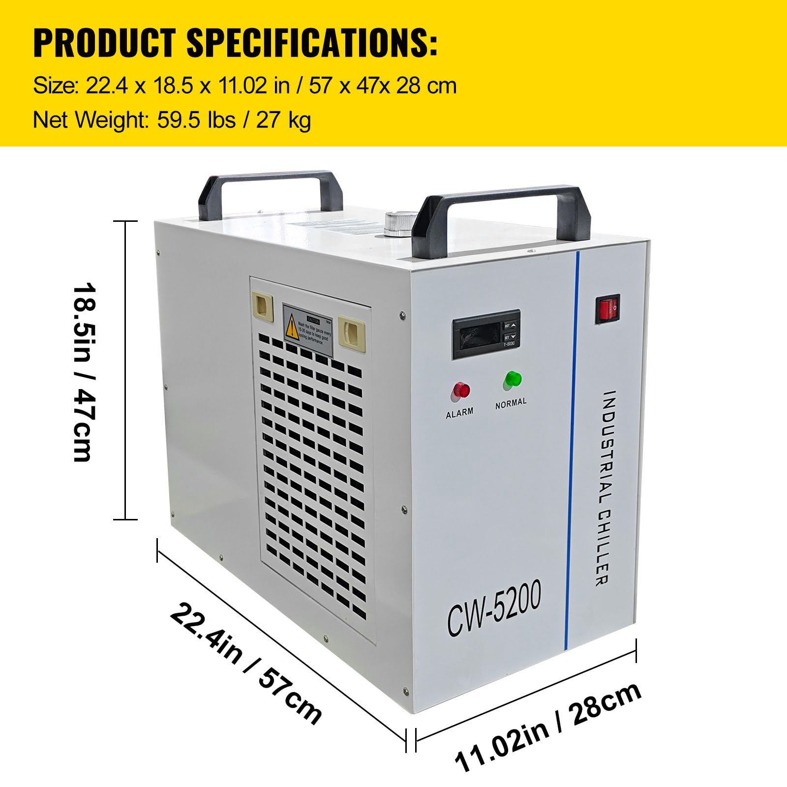 Enfriador de agua Industrial Refrigeración CW-5200,Enfriador De Tubo Láser Co2 Enfriador Industrial Termostato Precido para Máquinas De Grabado CNC/Grabador Láser 80w/130w (CW-5200DG)