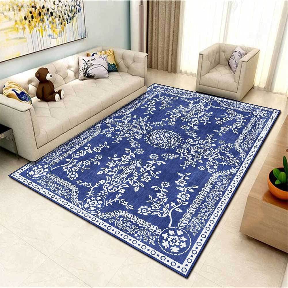 Home Decor Rugs Yoga Mat Antiestáticas Lavables Home Alfombra Exótico Estilo Étnico Europeo Elegante Flor Azul Monocromo160*200cm (5'3''x6'6'')