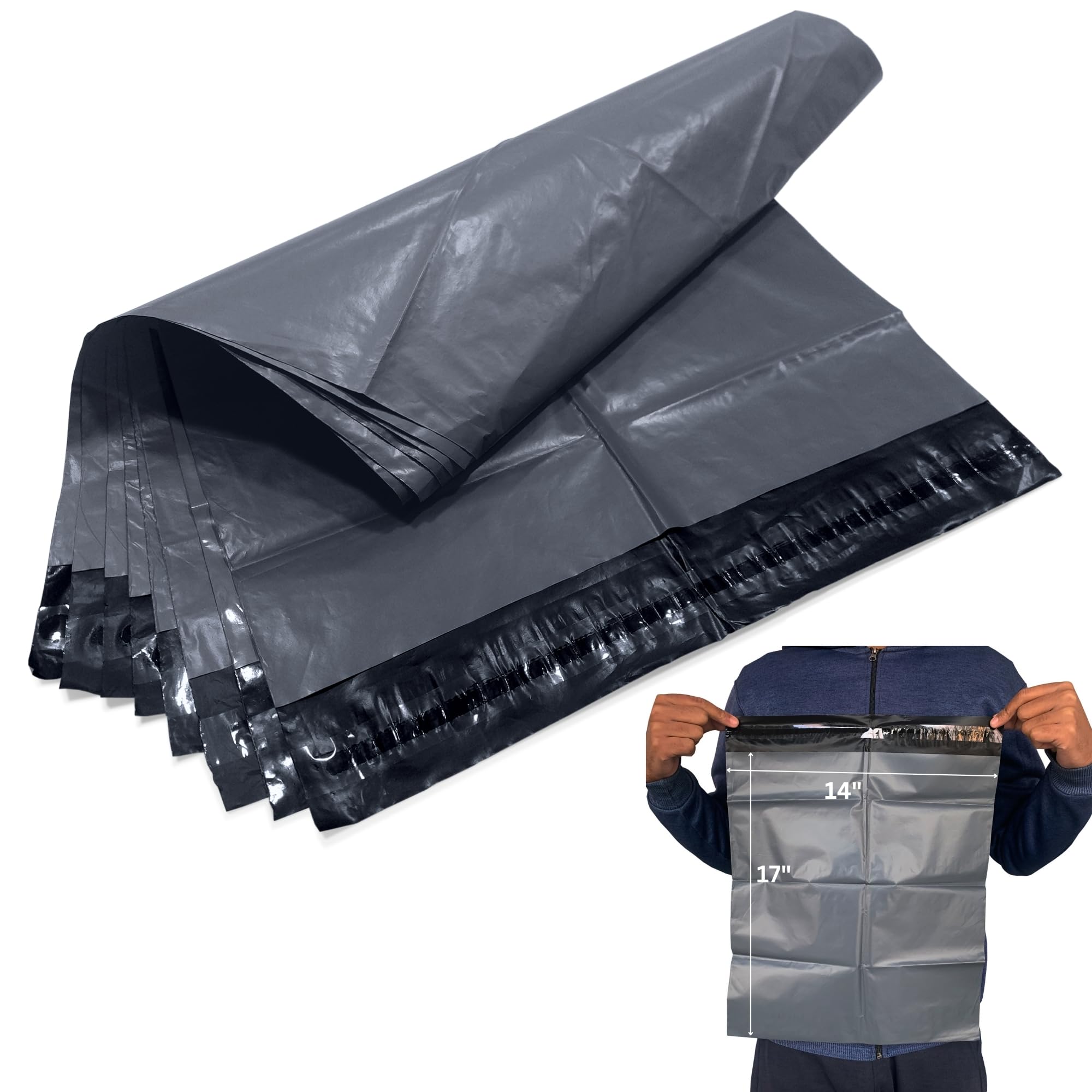 JeeJaan® 10 Grey Parcel Bags 14" x 17" (355 x 432mm) Strong Self Seal Recyclable Mailing Bag for Postage Envelopes Courier Shipping Bags
