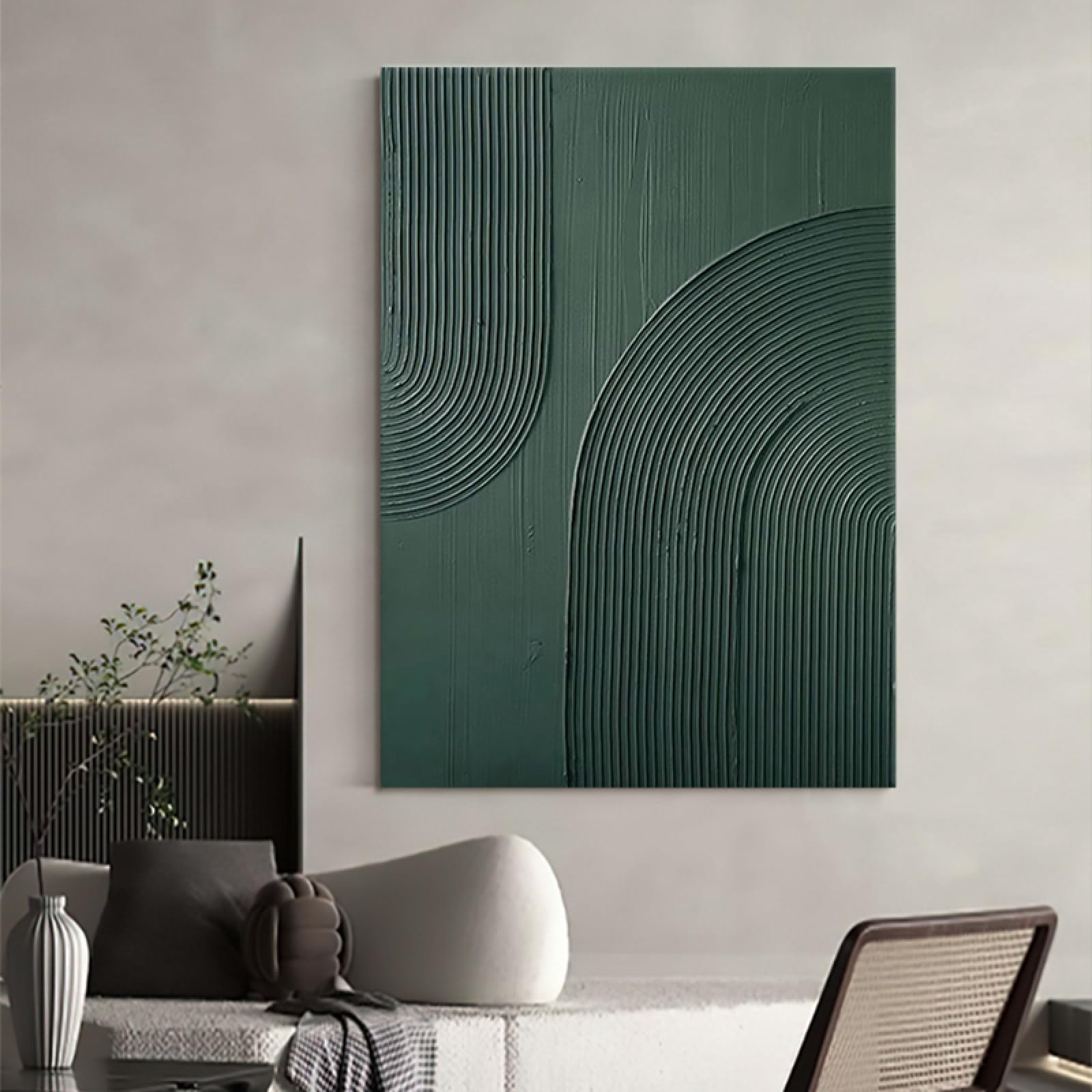 Peinture à l'huile abstraite verte grand format 100% peinte à la main