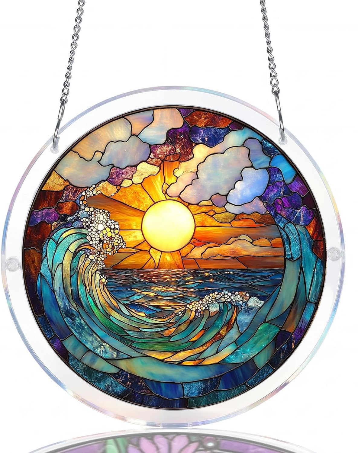 Sun Waves Acrylic Jigsaw Puzzles Suncatcher, 8.2 Inch Window Hanging Suncatcher Acrylic Puzzle, DIY Home Decor Art Gift
